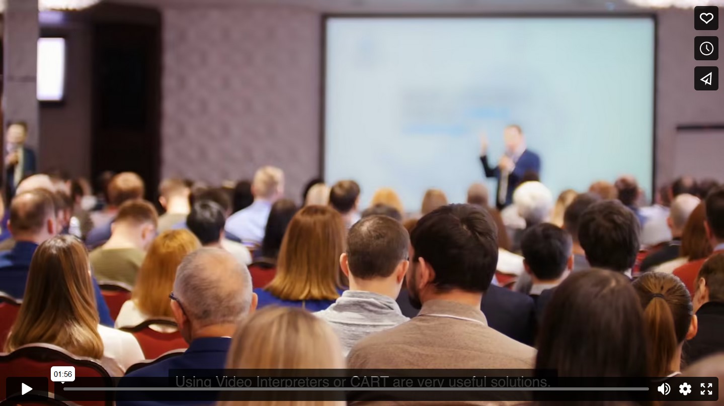 The video thumbnail shows the backs of an audience, sitting and watching a presentation.